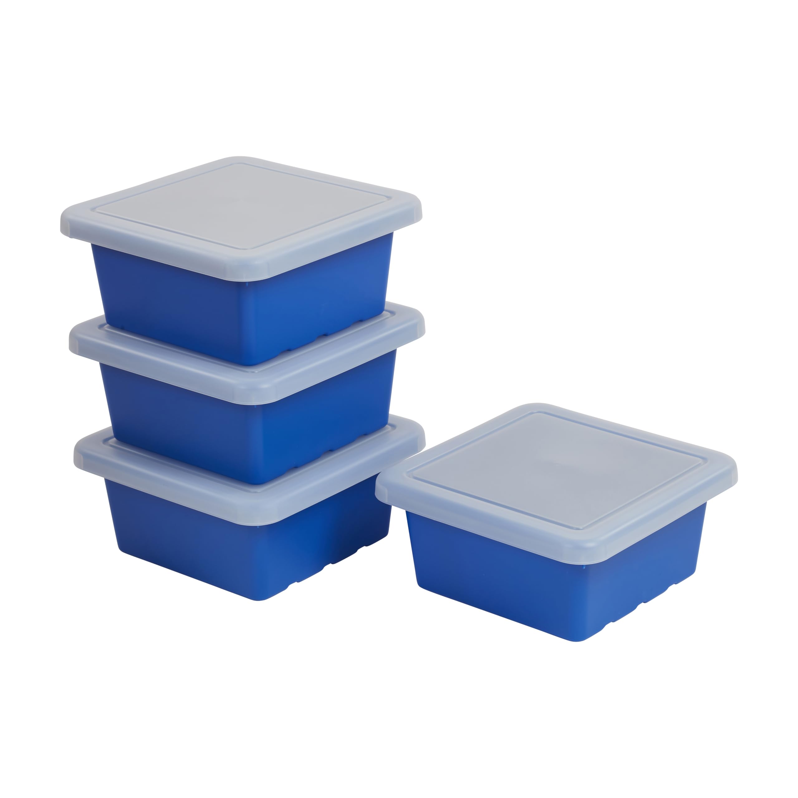 ECR4Kids Square Bin with Lid, Storage Containers, Blue, 4-Pack