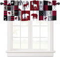 Bear Deer Buffalo Plaid Valance, Vintage Buffalo Plaid Patchwork Deer Bear Paw Mountain Pine Tree Cottage Style Window Curtain V