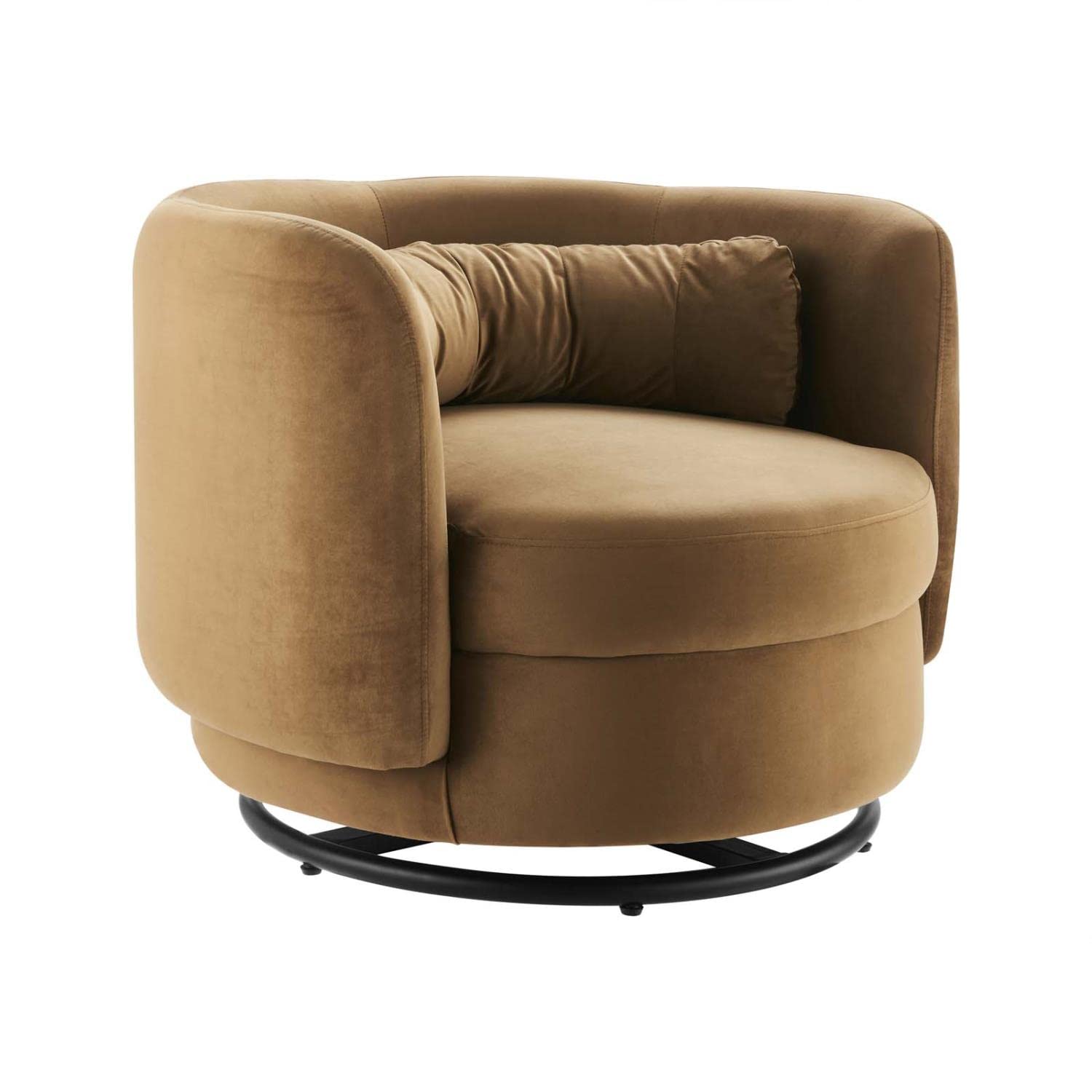 Modway Relish Upholstered Velvet Fabric Swivel Chair In Black/Cognac Brown