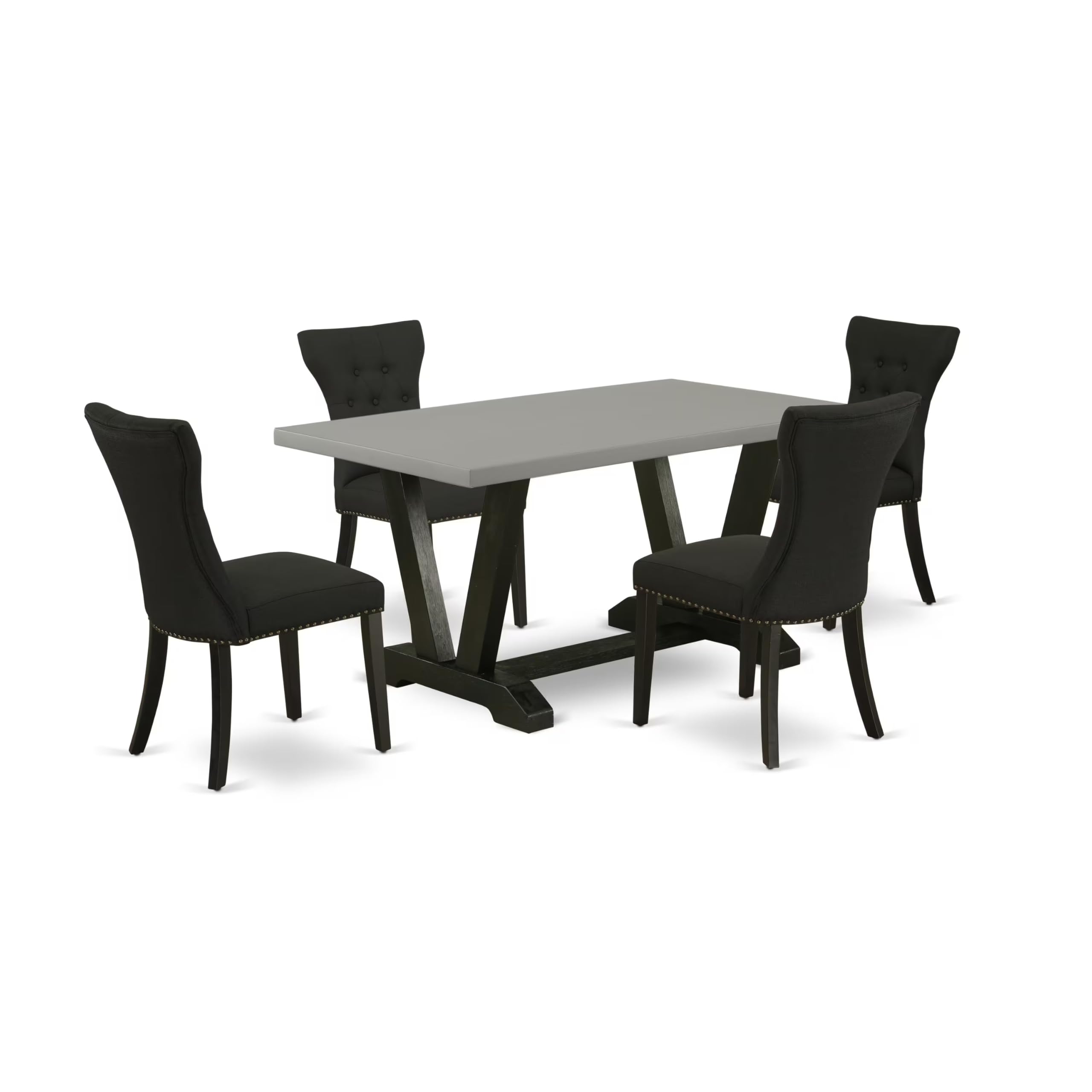 East West Furniture V696Ga124-5 5 Piece Dining Room Furniture Set Includes A Rectangle Dining Table With V-Legs And 4 Black Linen Fabric Upholstered Chairs, 36X60 Inch, Multi-Color