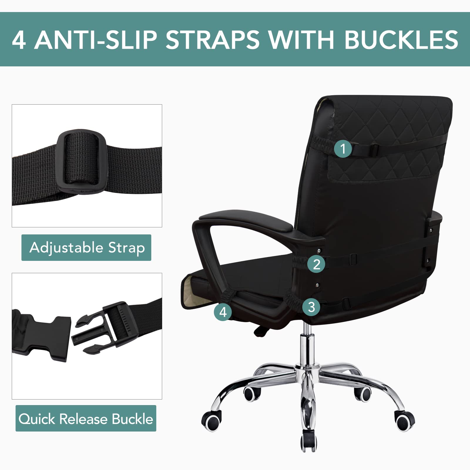 Easy-Going Reversible Office Chair Cover Water Resistant Dining Chair Cover Soft Desk Computer Chair Slipcover With Anti-Slip Buckle For Armchair Or Armless Chair (Large, Black/Beige)