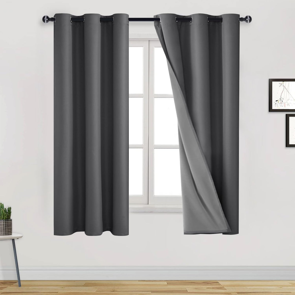 Dwcn Grey 100% Blackout Curtain For Bedroom Darkening Grommet Window Curtains Blackout Drapes Sun Light Heat Blocking Noise Redu