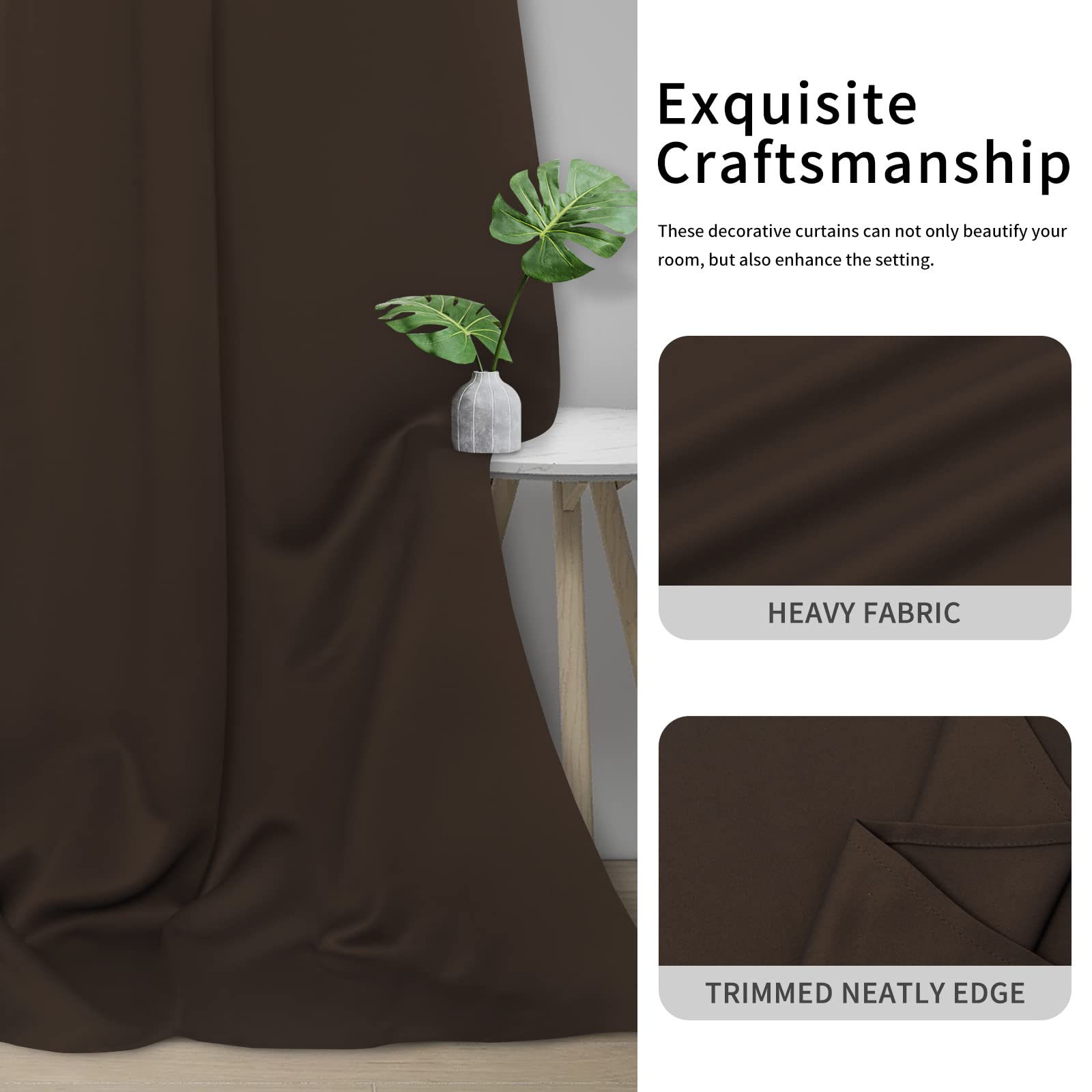Easy-Going Blackout Curtains For Bedroom, Solid Thermal Insulated Grommet And Noise Reduction Window Drapes, Room Darkening Curtains For Living Room, 2 Panels(46X84 In, Dark Brown)