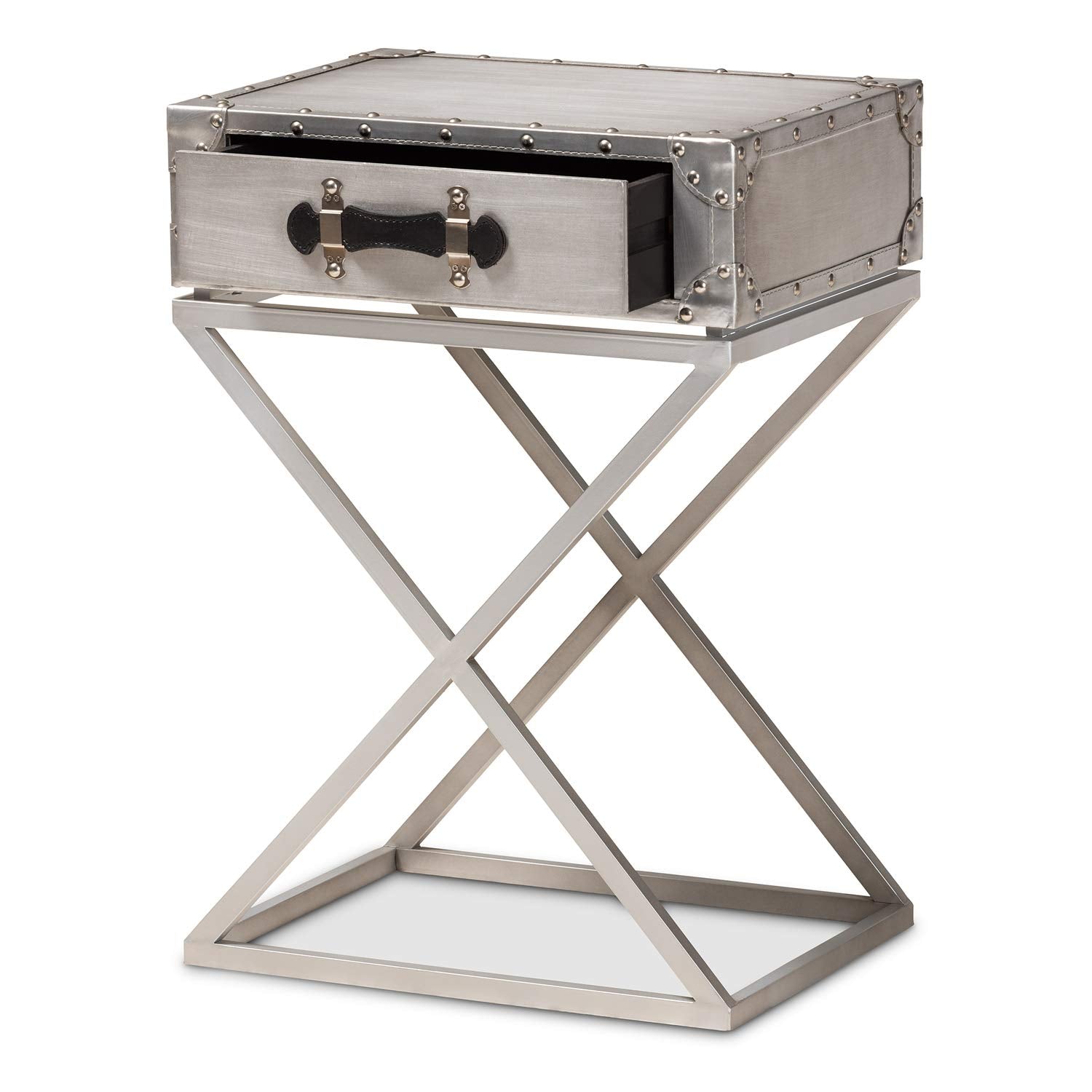 Baxton Studio William Modern French Industrial Silver Metal 1-Drawer Nightstand