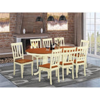 East West Furniture PLAN9-WHI-W 9 Piece Dining Set Includes an Oval Dining Table with Butterfly Leaf and 8 Kitchen Chairs, 42x78 Inch, Buttermilk & Cherry