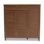 Baxton Studio Coolidge Modern and Contemporary Walnut Finished 11-Shelf Wood Shoe Storage Cabinet with Drawer