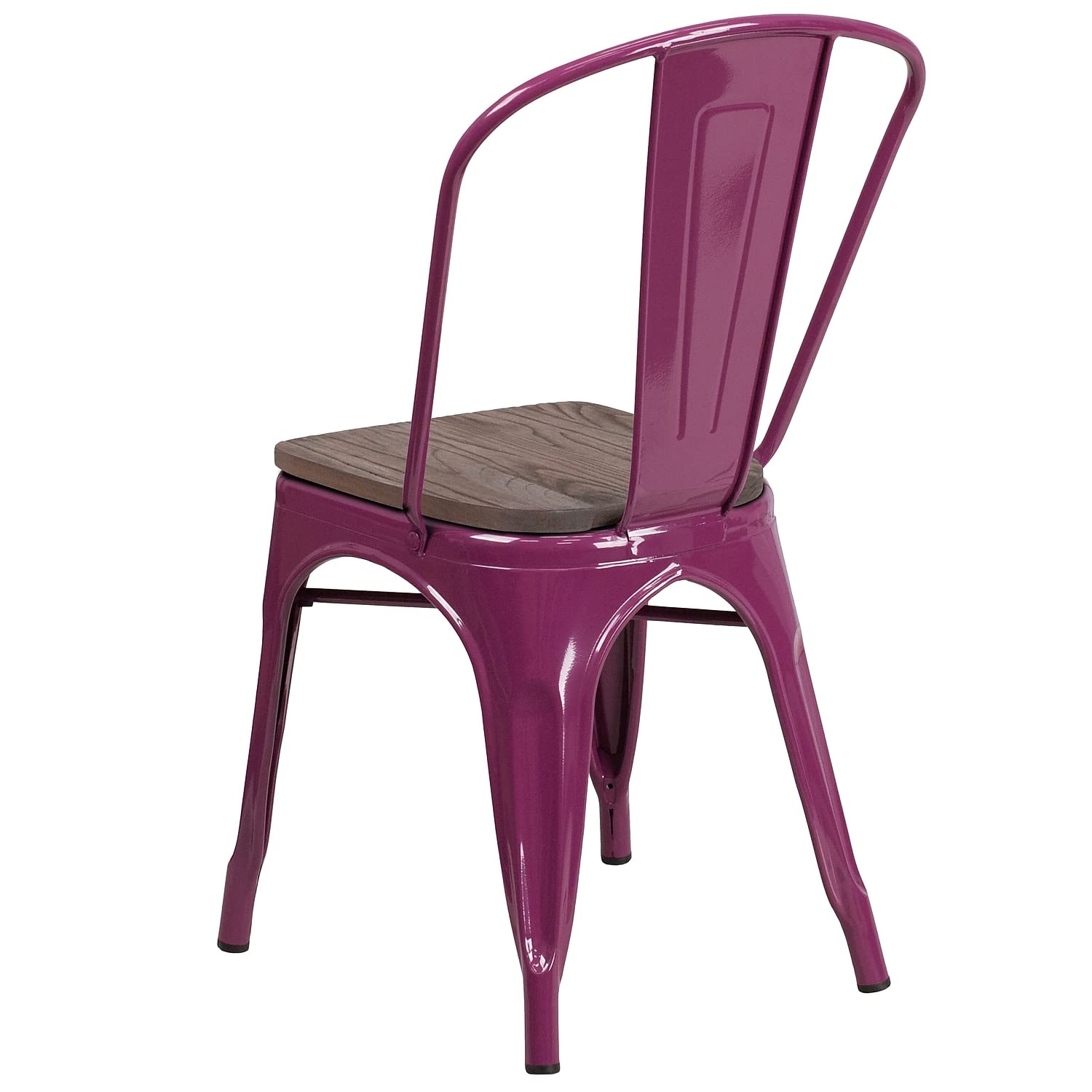 Flash Furniture Tenley Purple Metal Stackable Chair with Wood Seat