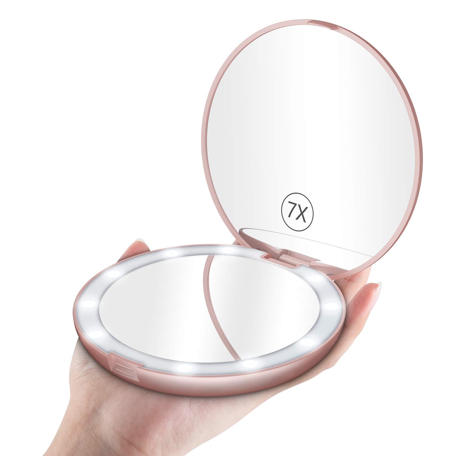 Benbilry LED Lighted Compact Travel Makeup Mirror with Lights, 1x/7x Magnification, 5 Inch Dual Sided Portable Illuminated - Per