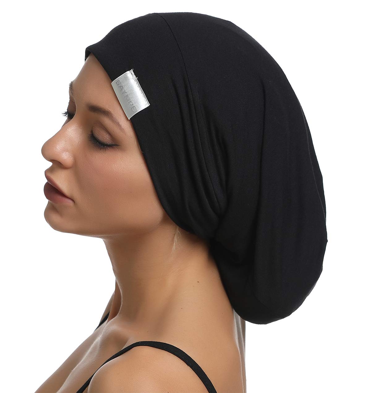 SAYMRE Satin Lined Bonnet Silky Hair Wrap Large Sleep Cap - Adjustable Beanie Slouchy Hats Bonnets for Women Curly Long Hair (X-