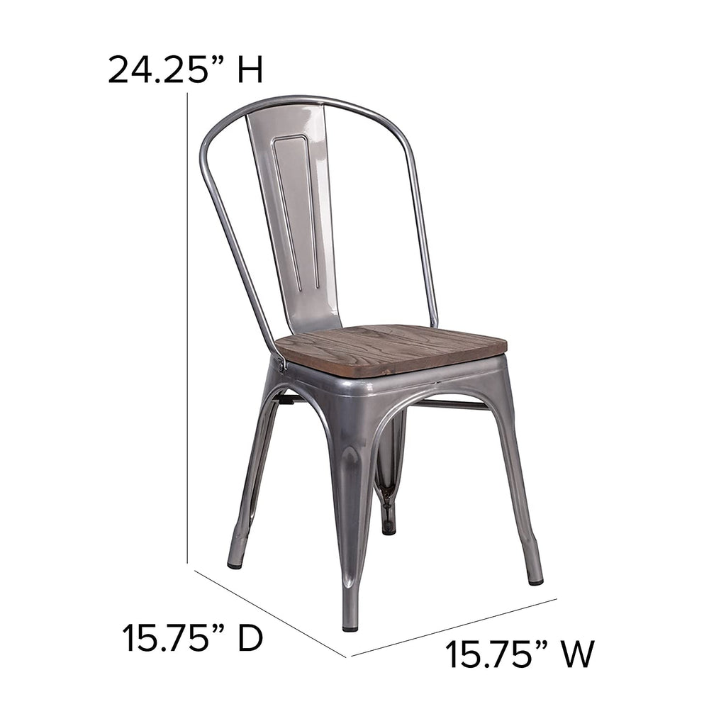Flash Furniture Lincoln Clear Coated Metal Stackable Chair With Wood Seat