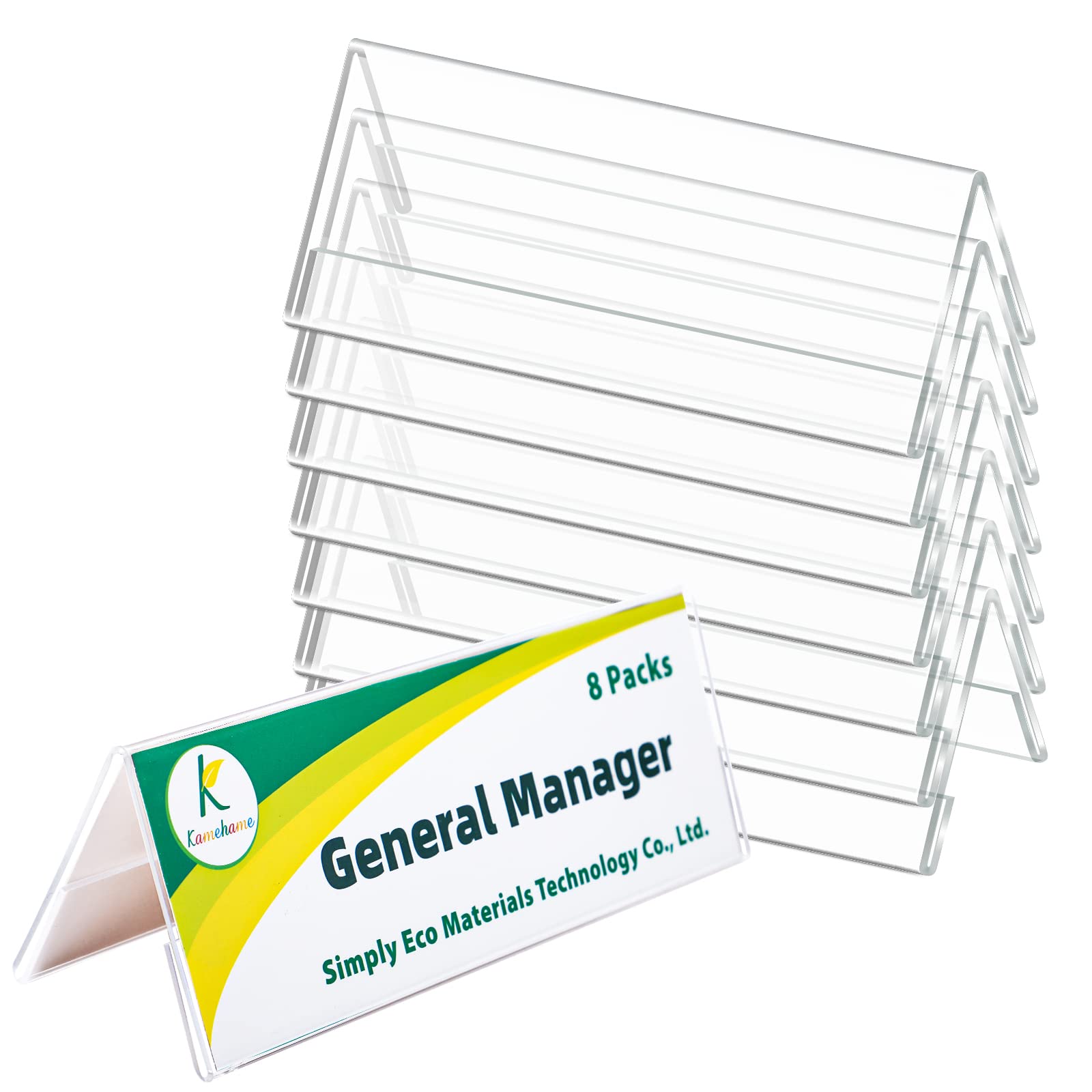 Kamehame Name Plate For Desk 8 Pack 8.45'X3', Clear Acrylic Office Name Tent Holders, Double-Sided Name Plates Display Stand F