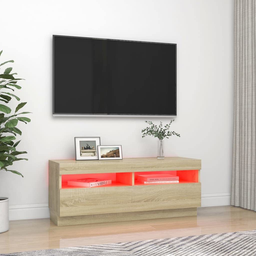 vidaXL TV Cabinet with LED Lights Sonoma Oak 39.4&quot;x13.8&quot;x15.7&quot;