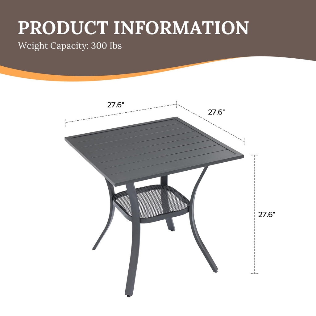 Vicllax Small Square Outdoor Patio Table, All Weather Metal Outdoor Dining Table For Lawn Garden, 27.5'X 27.5' Patio Bisto Table For Outside, Grey