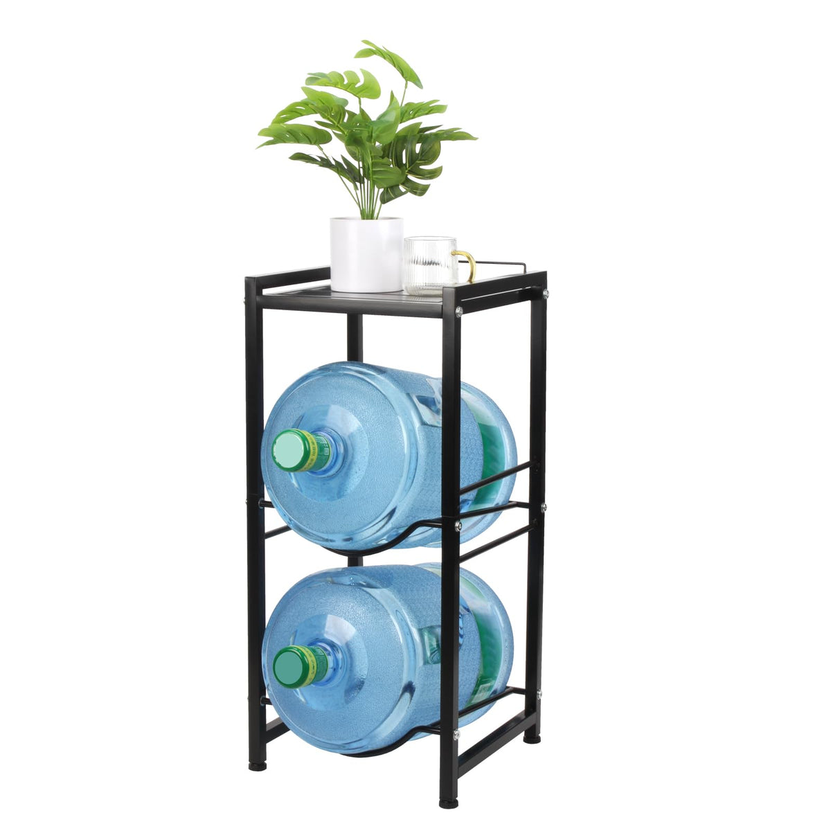 Kcgani 5 Gallon Water Jug Holder With Top Storage Shelve, 3 Tier Detachable Water Bottle Holder Water Cooler Jug Storage Rack, H