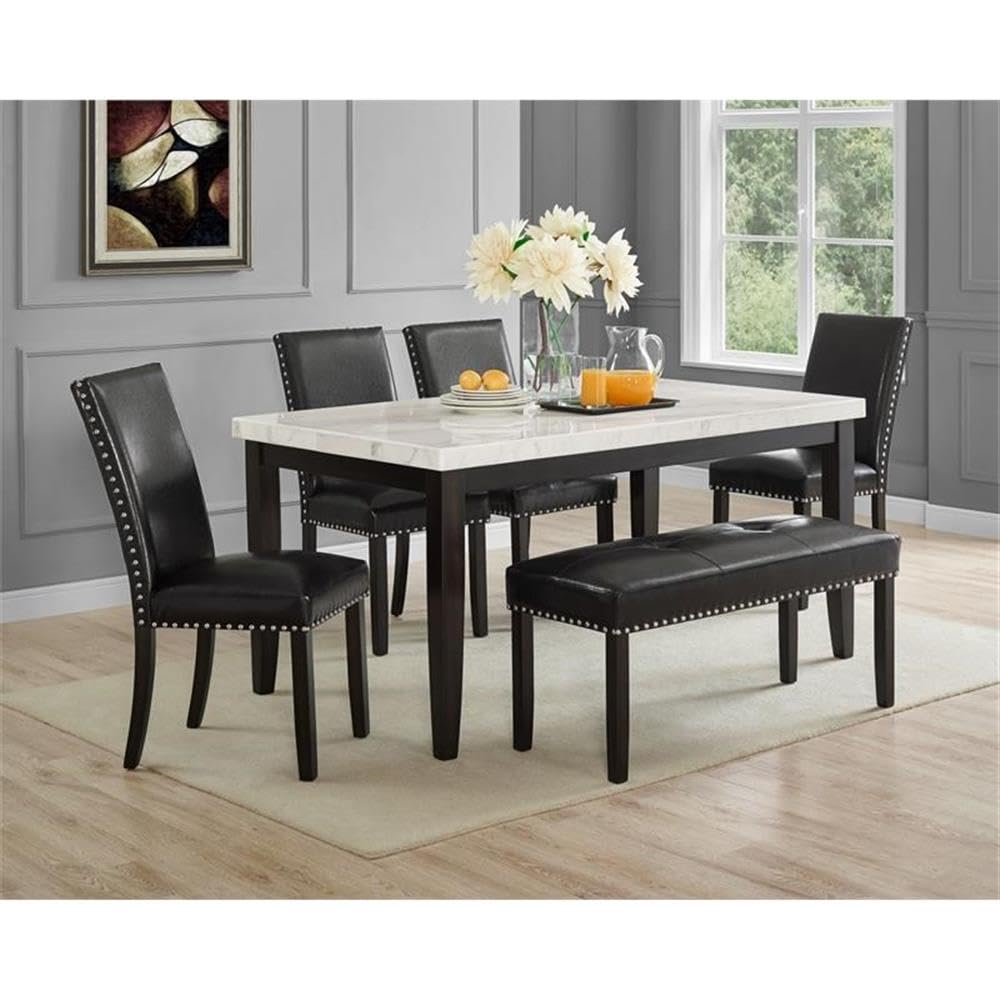 Steve Silver Furniture Westby Top Dining, 38&quot; L x 64&quot; W x 30&quot; H, White Marble, Ebony Wood