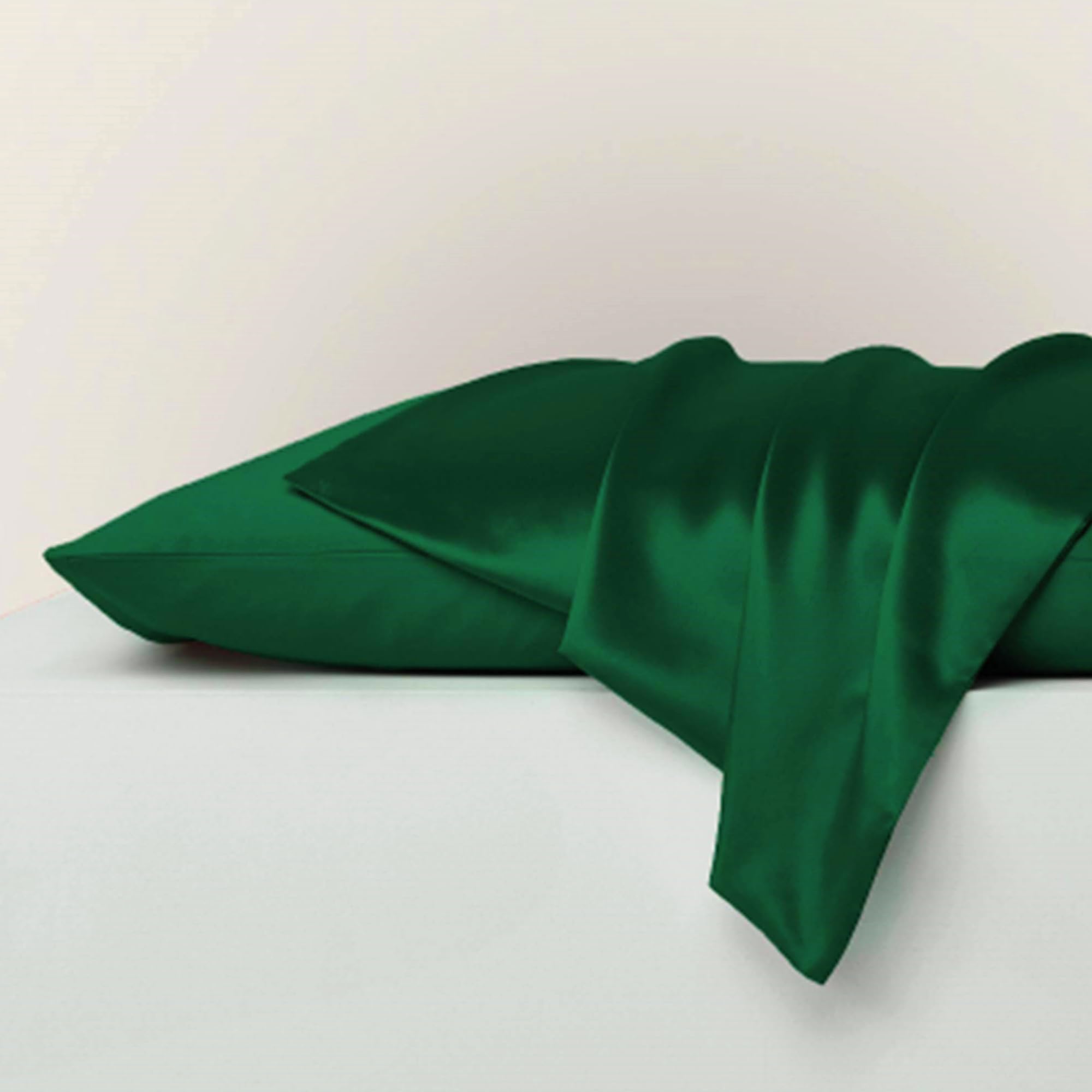Green Silk Pillowcase For Hair And Skin Made In Usa, 22 Momme Mulberry Silk Pillow Cases Standard Size With Zipper, 6A Grade Org