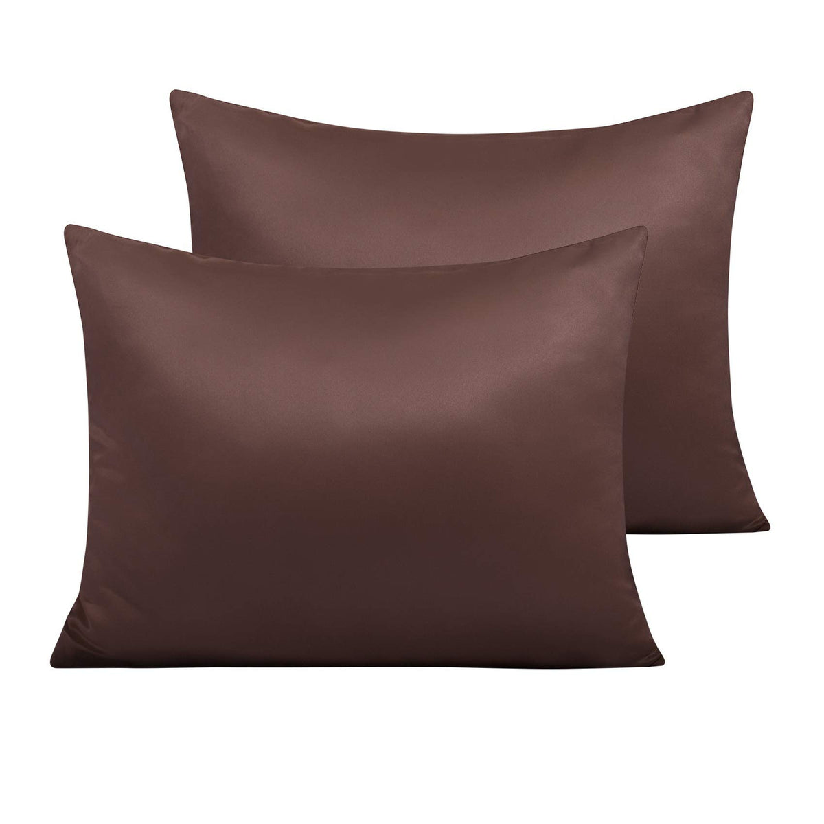 Ntbay Zippered Satin Pillow Cases For Hair And Skin, Luxury Standard Hidden Zipper Pillowcases Set Of 2, 20X26 Inches, Dark Brow