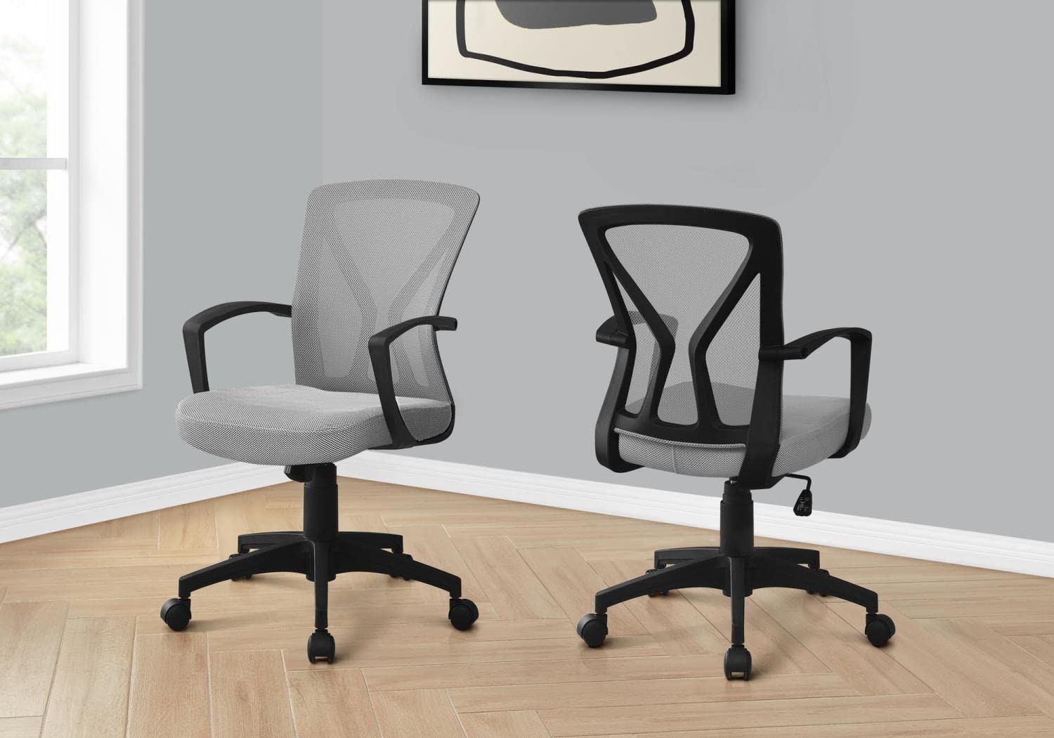Monarch Specialties I 7340 Office Chair, Adjustable Height, Swivel, Ergonomic, Armrests, Computer Desk, Work, Metal, Fabric, Grey, Black, Contemporary, Modern