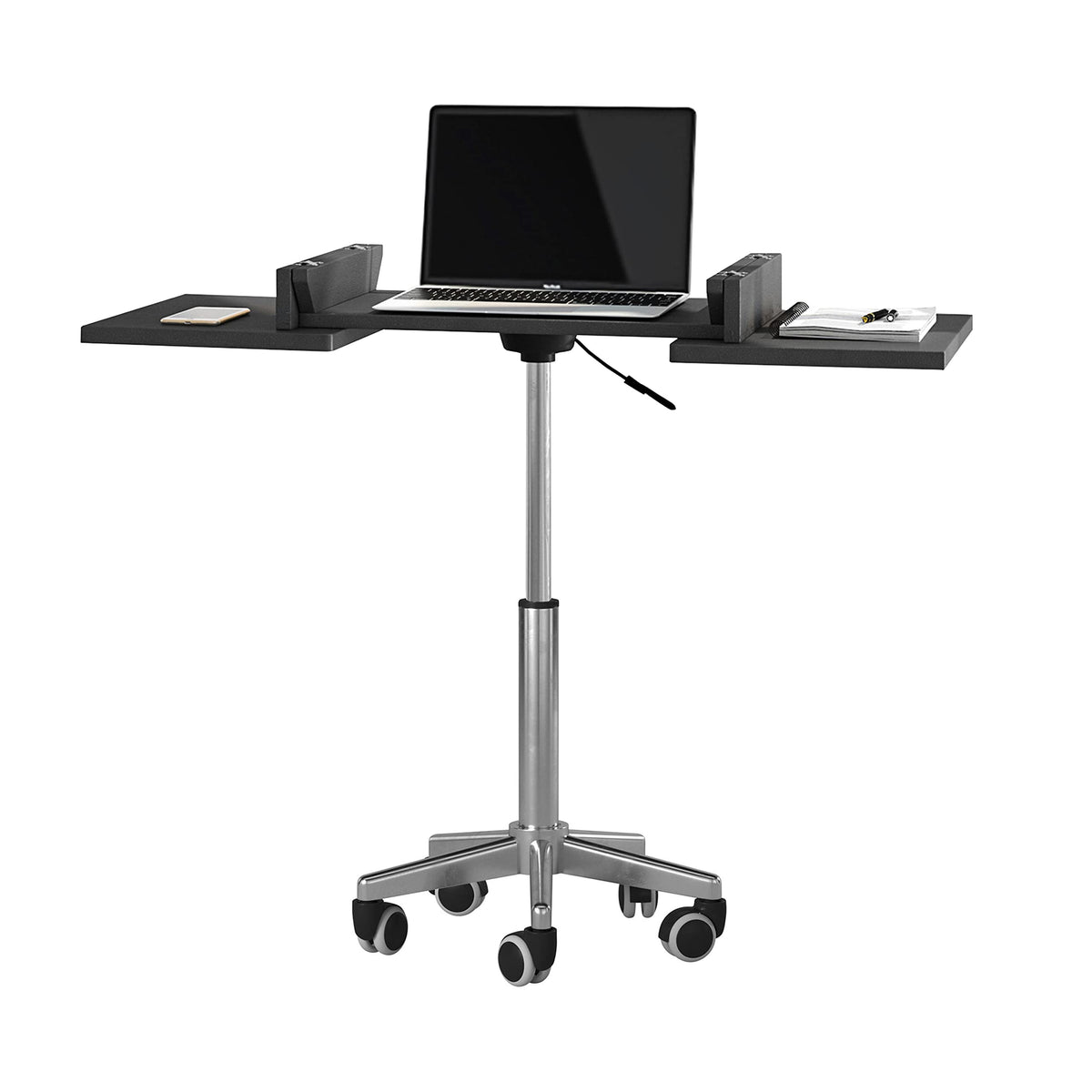 Techni Mobili RTA-B006-GPH06 Laptop Stand with Adjustable height, Foldable panels with Storage, Non-Marking Caster Wheels, 17.5&quot; D x 20.8-35.5&quot; W x 25.25-35.1&quot; H, Black Graphite