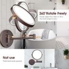 Rocollos Rechargeable Wall Mounted Lighted Makeup Mirror, 8 Inch Double-Sided Led Vanity Mirror 1X/10X Magnification,3 Color Lig