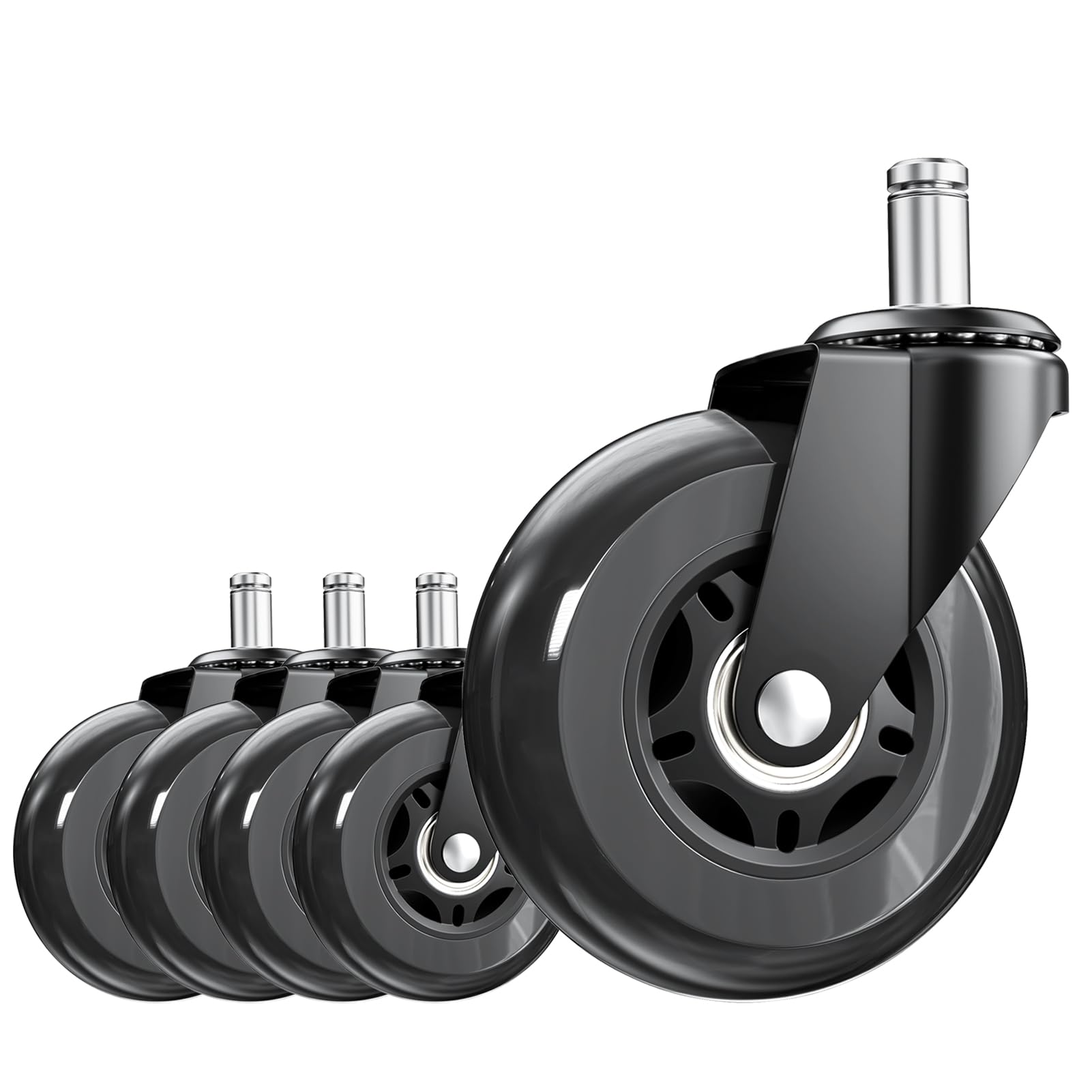 ASHGOOB 3 Inch Office Chair Wheels Set of 5, Heavy Duty Replacement Casters, Smooth Quiet Roll for Hardwood Floor Carpet, Univer