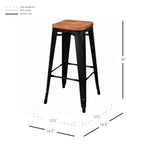 New Pacific Direct Metropolis Metal Backless Bar Stool 30" Wood Seat,Indoor/Outdoor Ready,Black,Set of 4