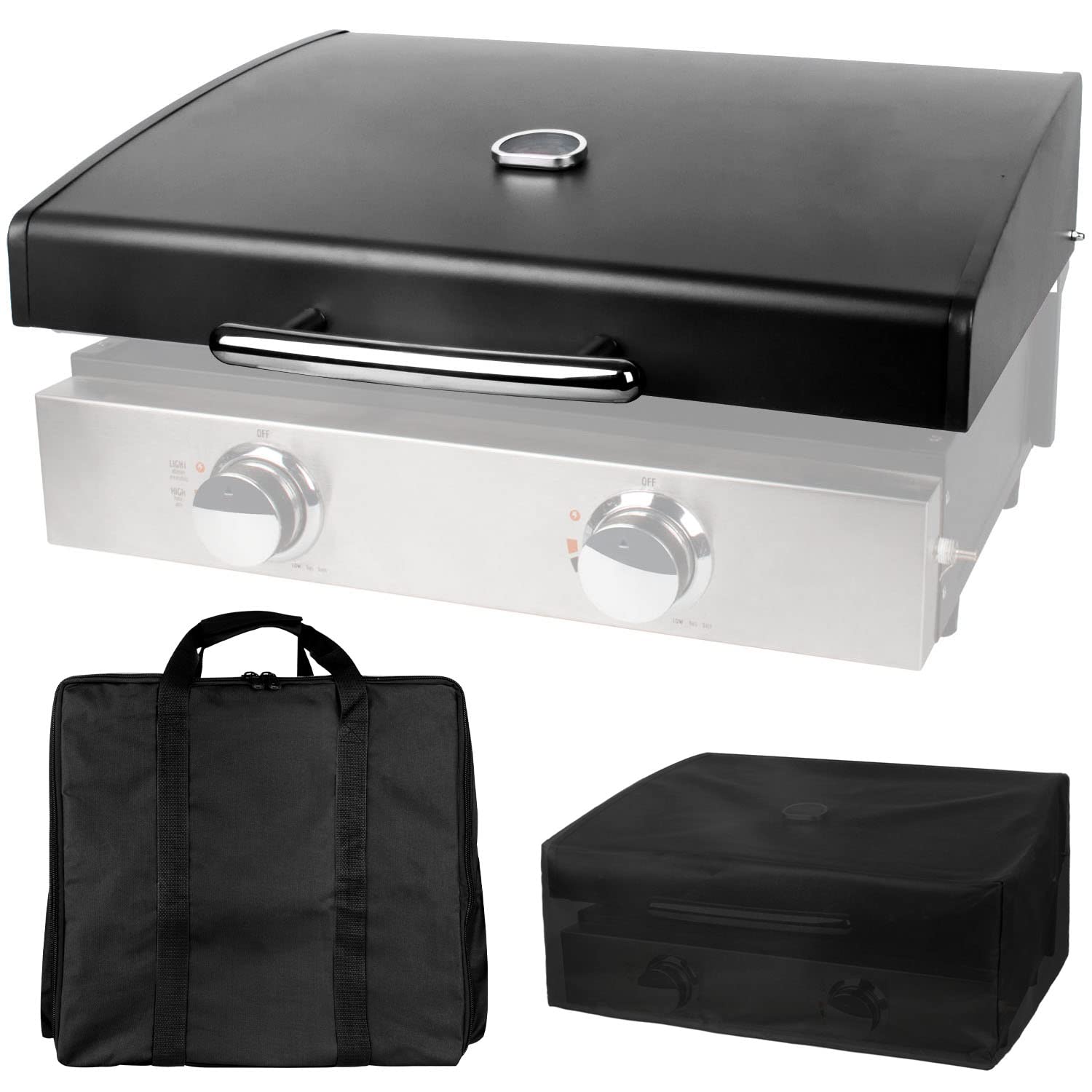 5011 Hard Cover Hood With Temperature Gauge For Blackstone 22 Inch Table Top Griddle, And Heavy Duty Grill Cover & Bag For Black