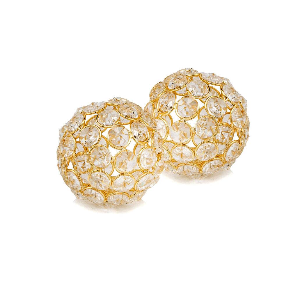 HomeRoots Set of 2 3' Polished Spheres in Brilliant Shiny Luster Finished and Golden Frame