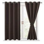 Hiasan Blackout Curtains For Bedroom, 52 X 54 Inches Long - Thermal Insulated & Light Blocking Window Curtains For Living Room, 2 Drape Panels Sewn With Tiebacks, Brown
