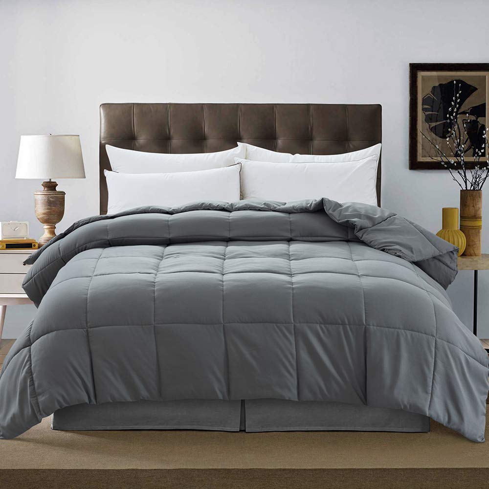 Downcool Comforters Queen Size, Duvet Insert,Dark Grey All Season Duvet, Lightweight Quilt, Down Alternative Hotel Comforter Wit