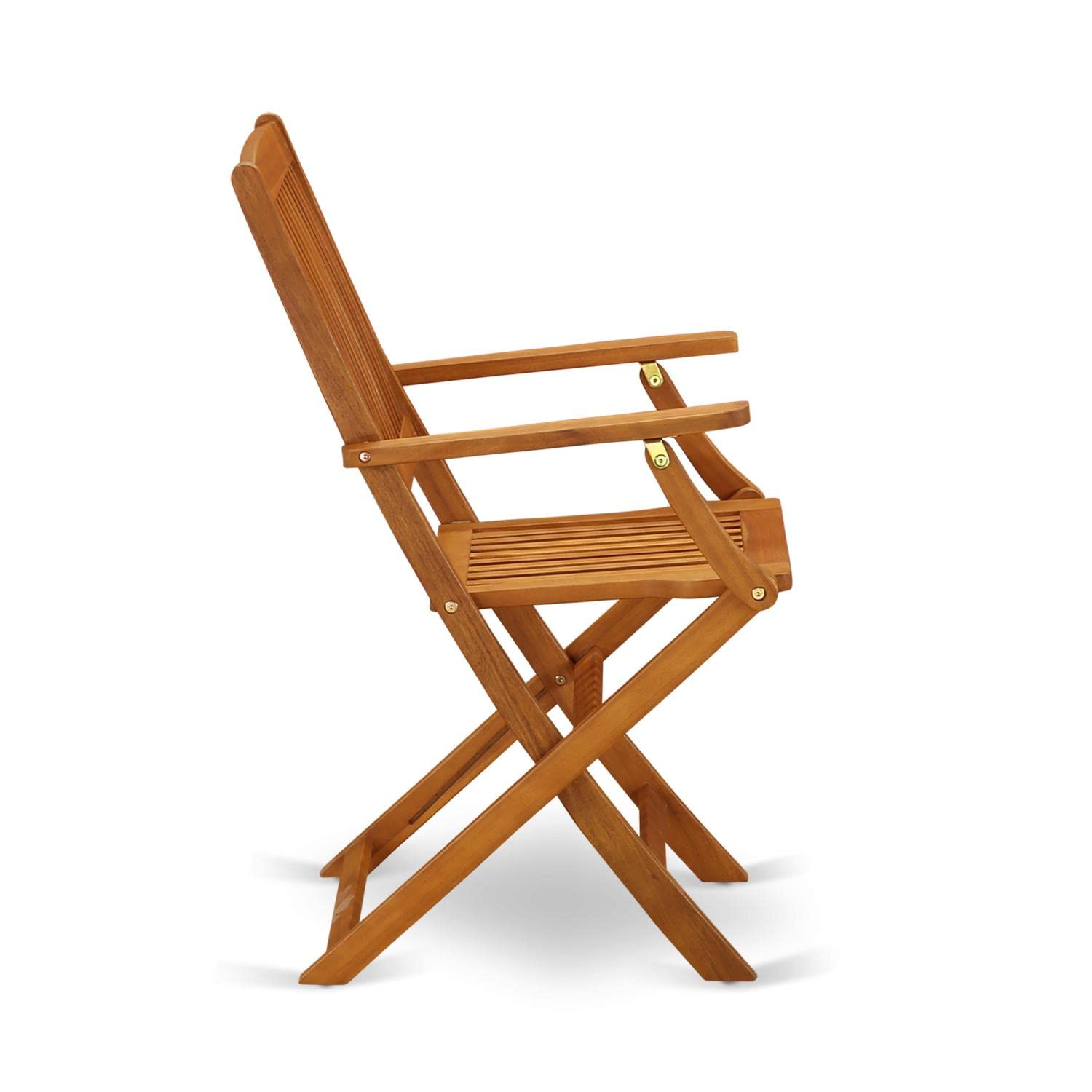 East West Furniture Bcmcana Beasley Patio Dining Folding Arm Chairs - Acacia Wood, Set Of 2, Natural Oil