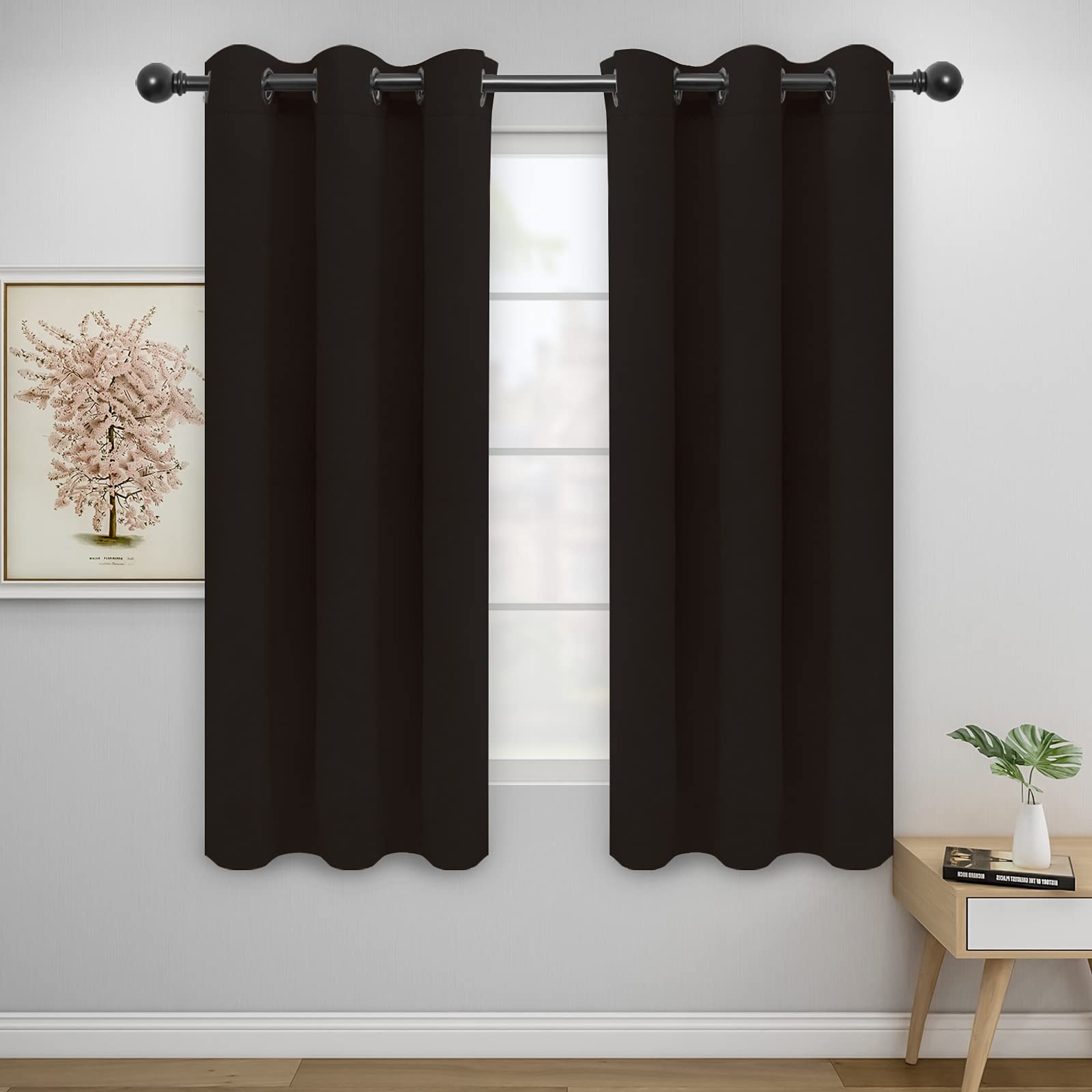 Easy-Going Blackout Curtains For Bedroom, Solid Thermal Insulated Grommet And Noise Reduction Window Drapes, Room Darkening Curtains For Living Room, 2 Panels(42X72 In, Dark Brown)