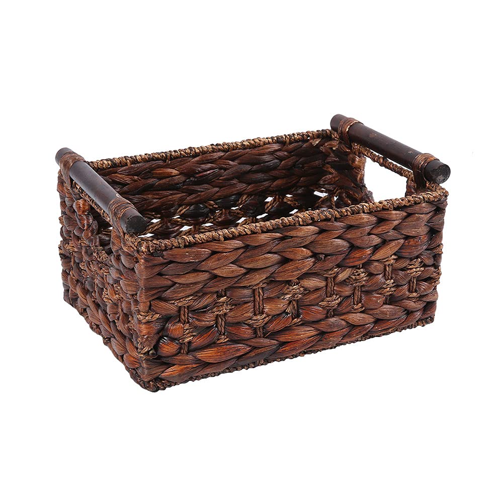 HODAKJUE Water Hyacinth Wicker Storage Basket with Wood Handles, Medium