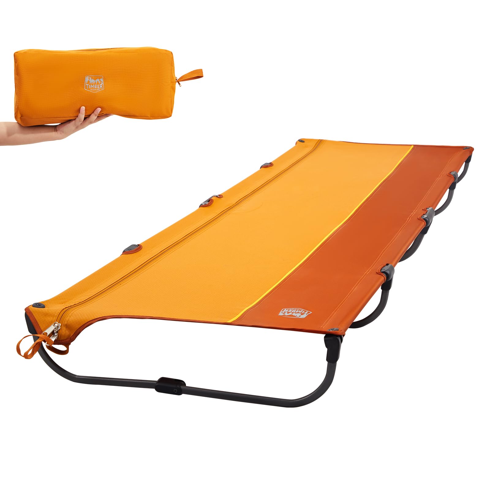 TIMBER RIDGE Lightweight Aluminum Camping Cot, 20-Second Quick Set-Up Folding Cot Low Profile with Zipper Closure, Portable Carr