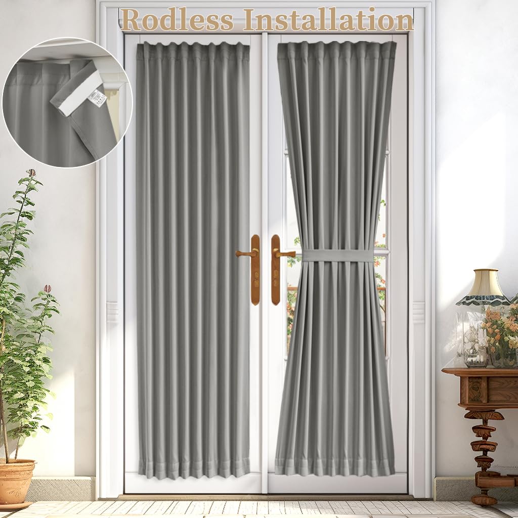 Vatge Front Door Curtains for Glass Window - Door Curtain Panel with Tieback for Living Room, 1 Panel, W25 x L72, Silver Grey