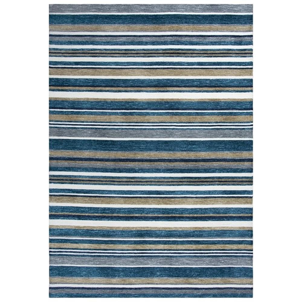 Rizzy Home Alora Decor Bermuda 8'6"X11'6" Stripe Teal/Ivory/Gray Hand-Tufted Area Rug
