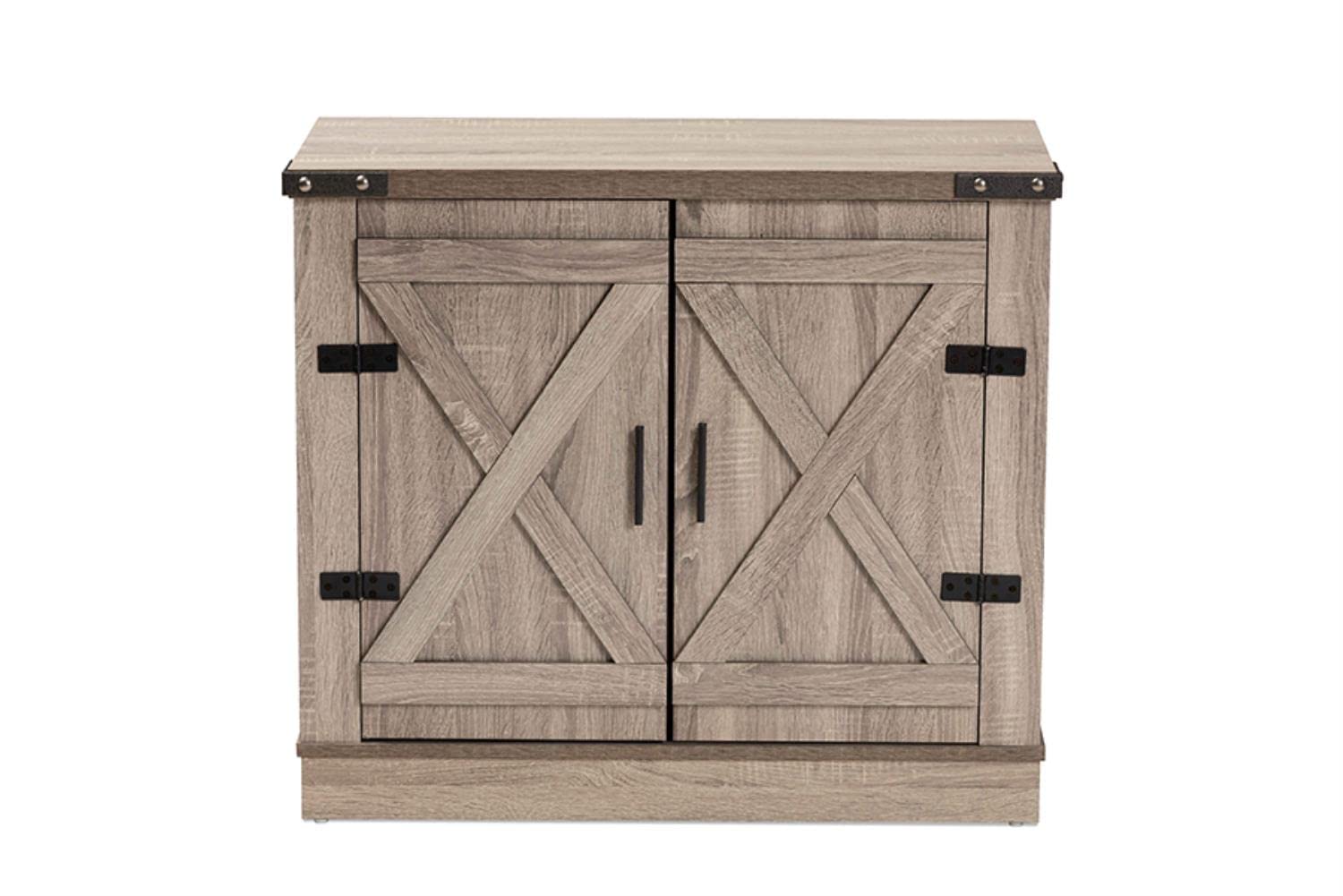 Baxton Studio Wayne Modern Contemporary Farmhouse Oak Brown Finished Wood 2-Door Shoe Storage Cabinet