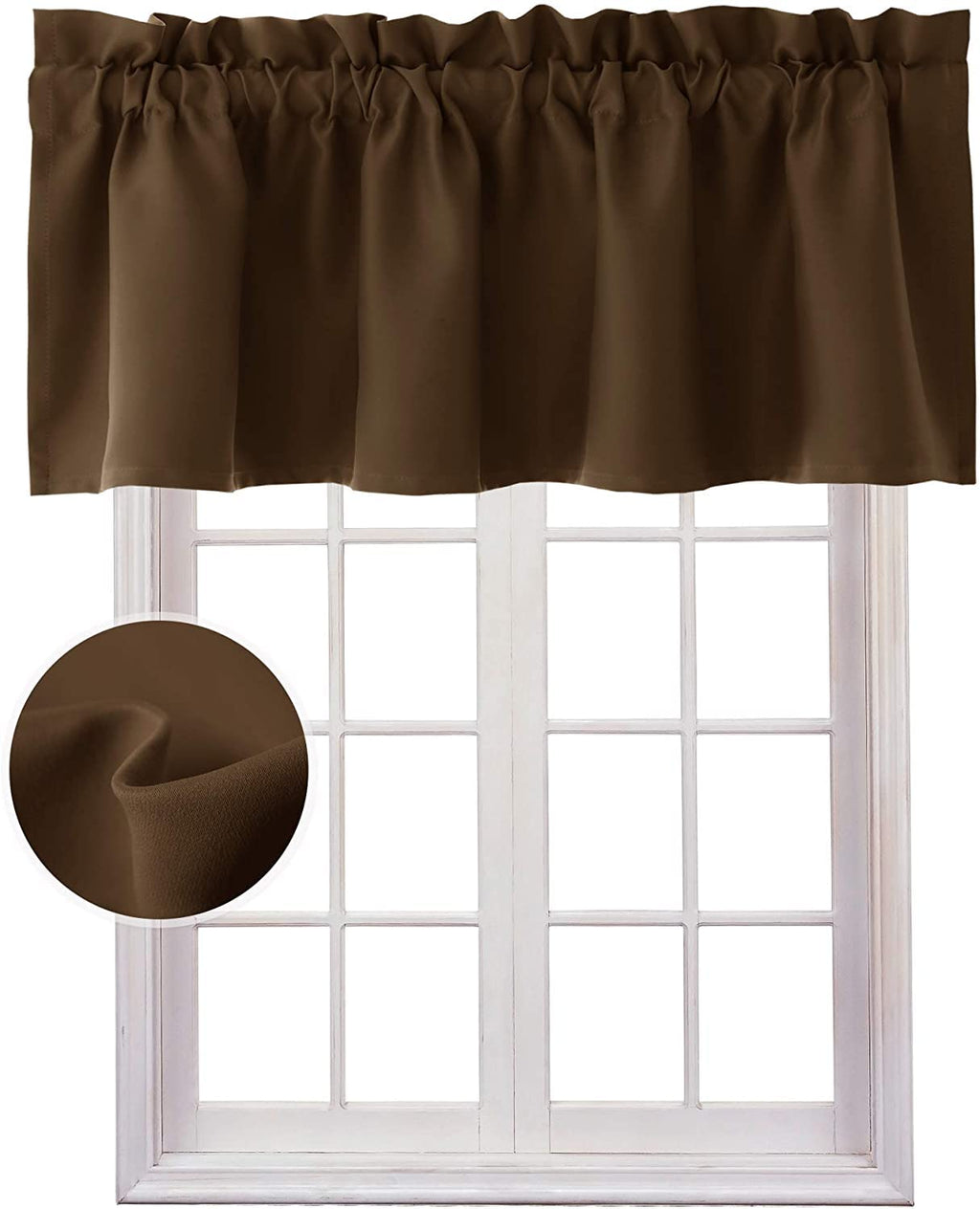 Hiasan Valance Curtains Blackout Solid Rod Pocket Valances For Kitchen Windows, 60 X 18 Inches Length, Brown, 1 Panel