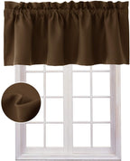 Hiasan Valance Curtains Blackout Solid Rod Pocket Valances For Kitchen Windows, 60 X 18 Inches Length, Brown, 1 Panel