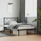 vidaXL Metal Single Bed Frame with Headboard - Black, Powder-Coated Steel, Space-Saving Platform Bed for Bedroom, Breathable Slats, Easy Assembly, 81.5"x41.3"x35.8"