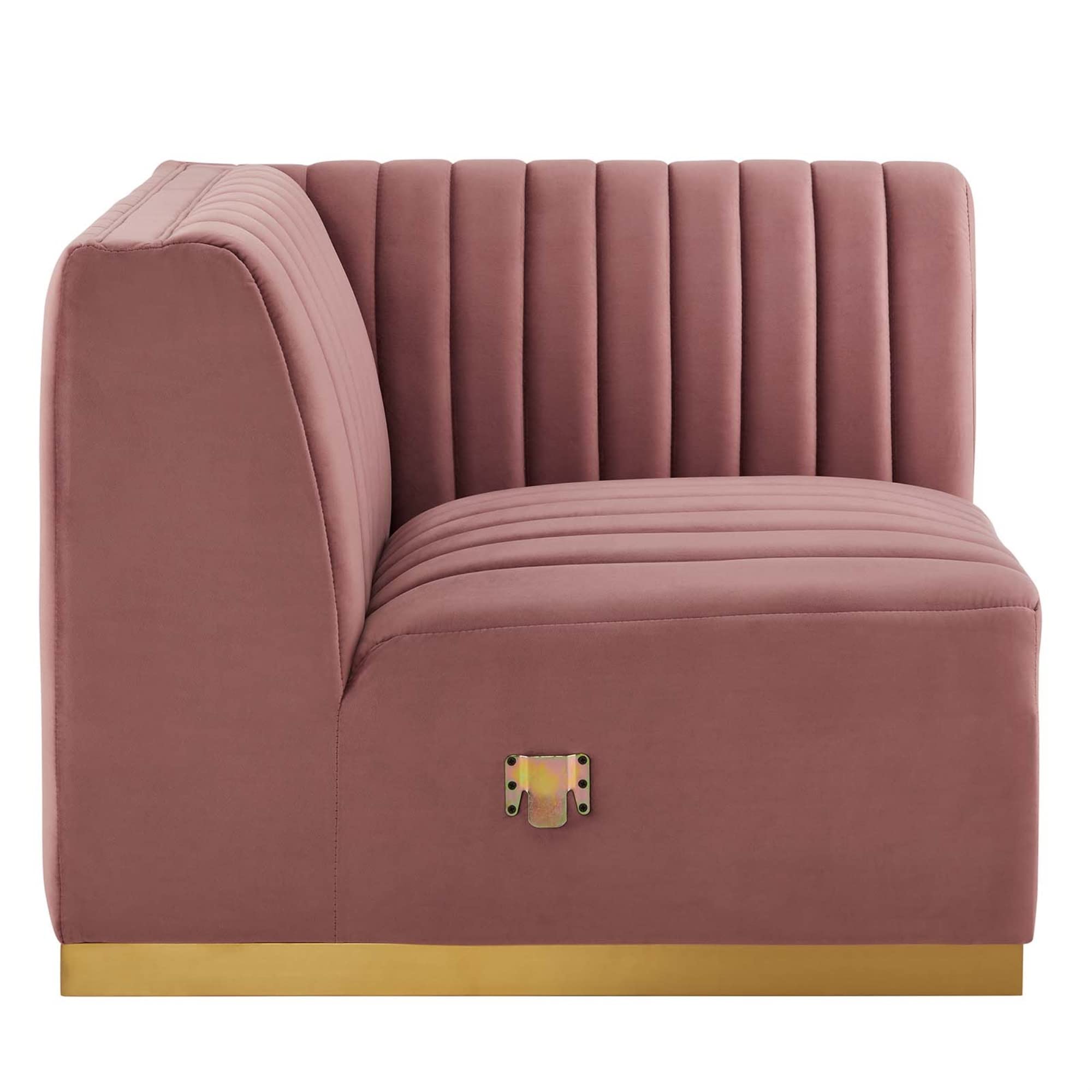 Modway Conjure Channel Tufted Performance Velvet Right Corner Chair in Gold/Rose