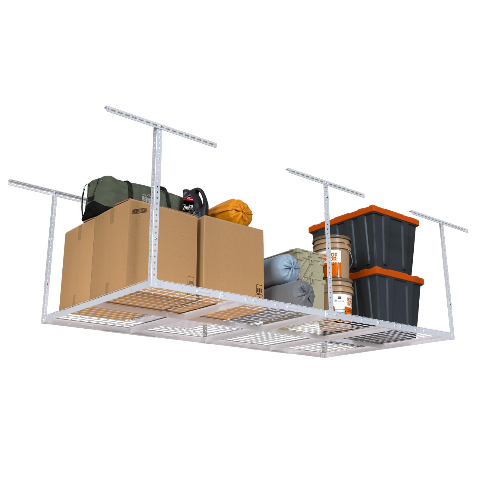 Eshelf 4Ftx8Ft Overhead Garage Storage Rack, Heavy-Duty Metal Garage Ceiling Storage Rack, 22''-40'' Adjustable Ceiling Drop-Dow