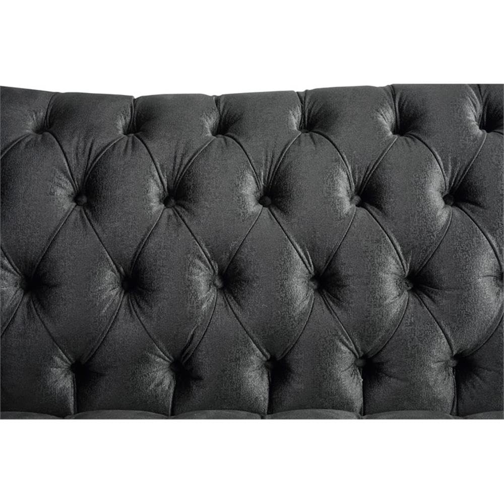 Acme Gaura Velvet Tufted Sofa with Nail-Head Trim in Dark Gray