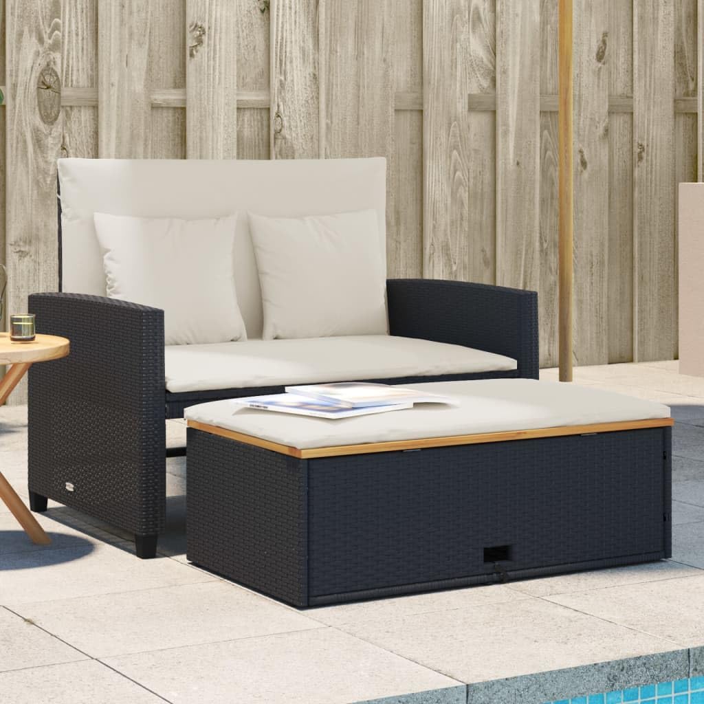 vidaXL Garden Sofa with 2 Seater Cushions, Outdoor Seat, Loveseat, Patio Furniture Terrace Balcony, Rattan and Wood Acacia Black