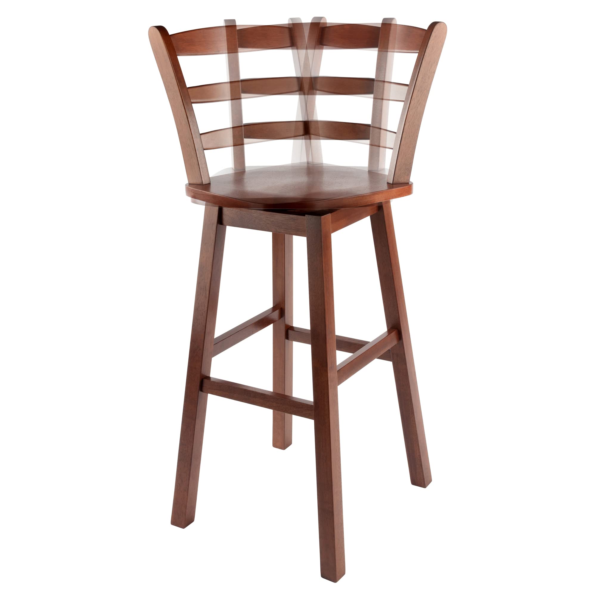 Winsome Scalera Ladder Back Swivel Bar Stool, 30 in, Walnut Finish, Solid Wood