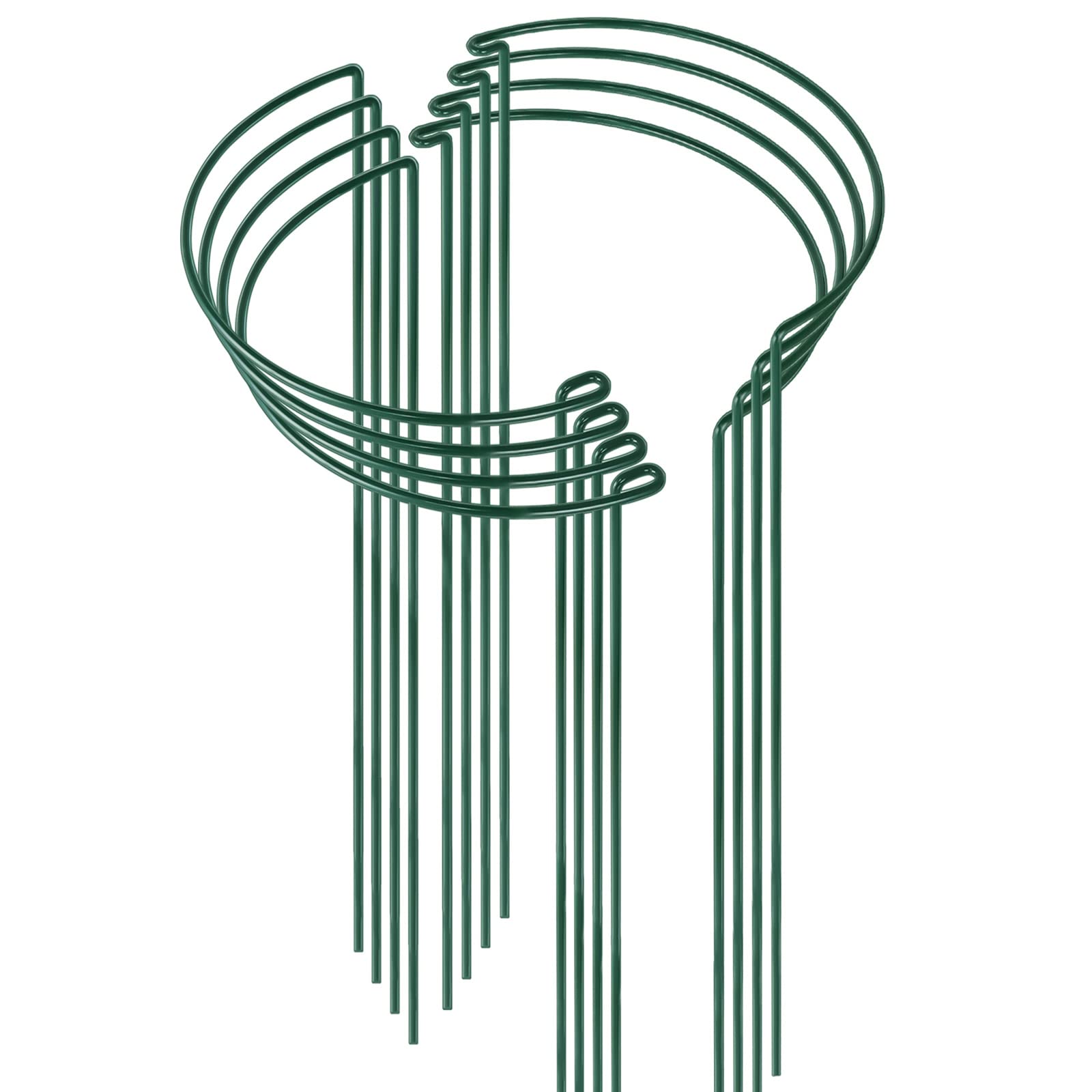 Higift 8 Pack 24 Inch Plant Support Stakes, 10' Wide X 24' High Half Round Metal Garden Plant Stake Peony Support Cage, Green