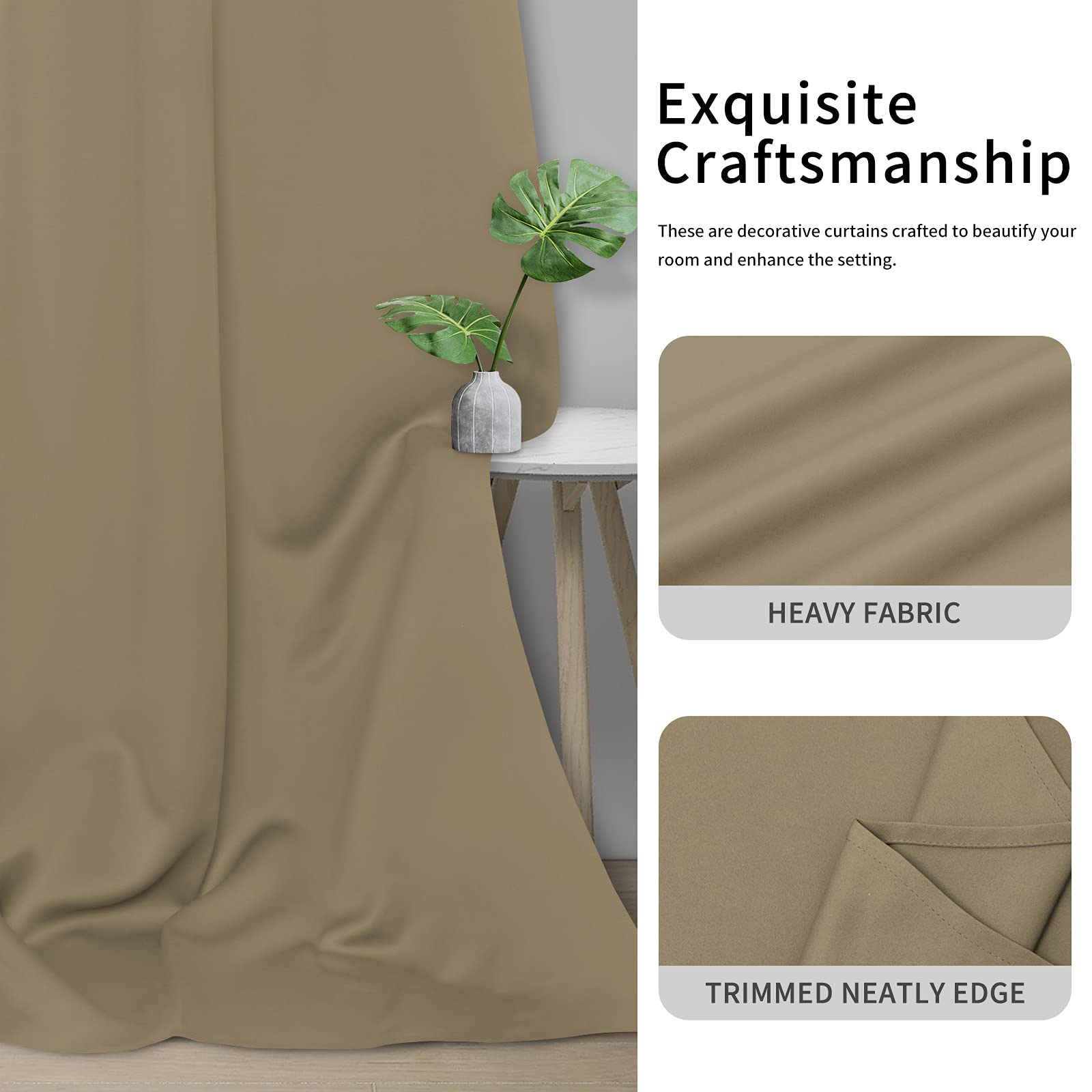 Easy-Going Blackout Curtains For Bedroom, Solid Thermal Insulated Grommet And Noise Reduction Window Drapes, Room Darkening Curtains For Living Room, 2 Panels(42X63 In, Tan)