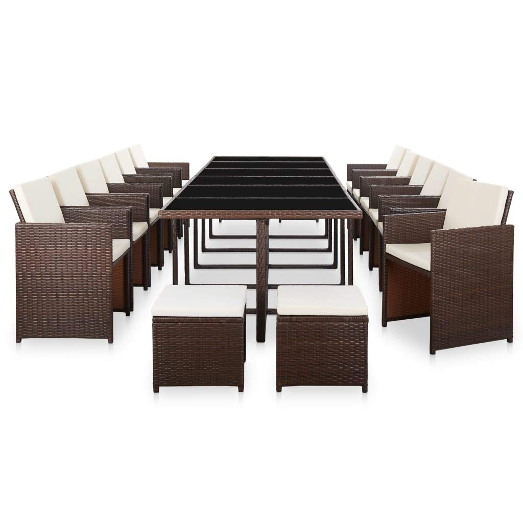 17 Piece Patio Dining Set with Cushions Poly Rattan Brown