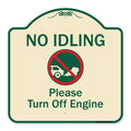 Signmission Designer Series Sign - No Idling, Please Turn Off Engine With Graphic | Tan & Green 18' X 18' Heavy-Gauge Aluminum