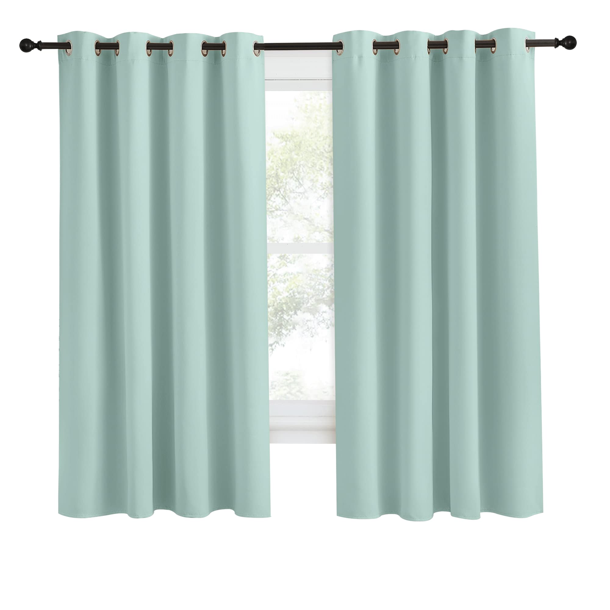 Nicetown Kitchen Blackout Window Curtain Panel, Aqua Blue, 1 Panel, 55 By 68 Inches Long, Home Fashion Thermal Insulated Solid Grommet Room Darkening Drape For Apartment